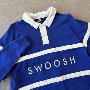 Nike Sportswear Swoosh Long Sleeve Rugby Men's Shirt Blue Size Large